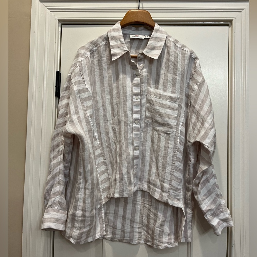 Vineyard Vines Striped Linen Weekend Top — White/Tan - Picture 4 of 9